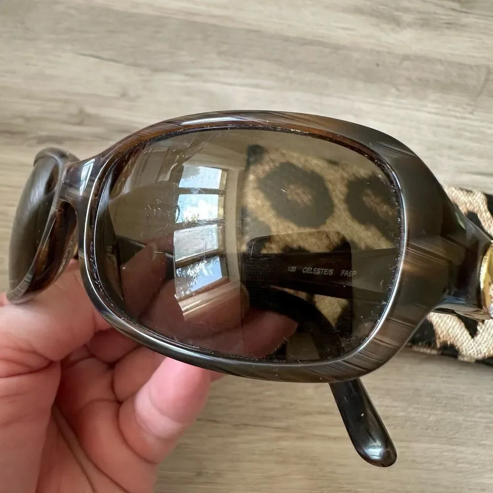 Kate Spade Celeste Sunglasses Golden Tortoise Brown with Leopard Print Sleeve